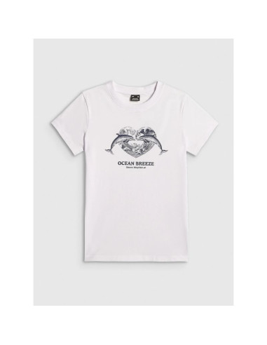 T-shirt regular z nadrukiem damski 4f 4frss26ttshf4019-10s