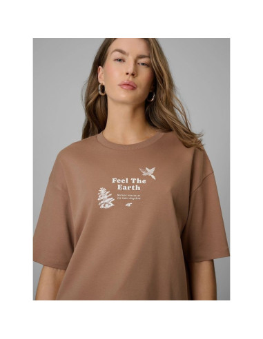 T-shirt regular z nadrukiem damski 4f 4frss26ttshf3704-83s
