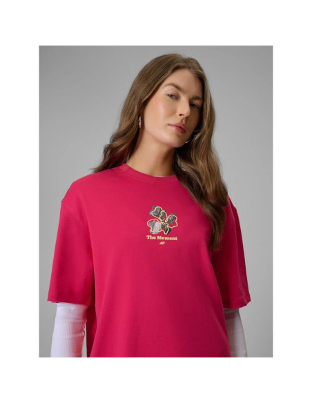 T-shirt loose z nadrukiem damski 4f 4frss26ttshf3706-53s