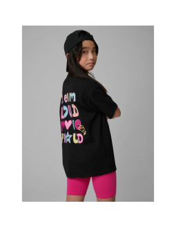 T-shirt loose z nadrukiem dziewczęcy 4f 4fjrss26ttshf4137-20s 2