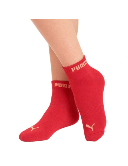 Puma skarpetki damskie 3-pak za kostkę bawełna róż/czerwony/biały