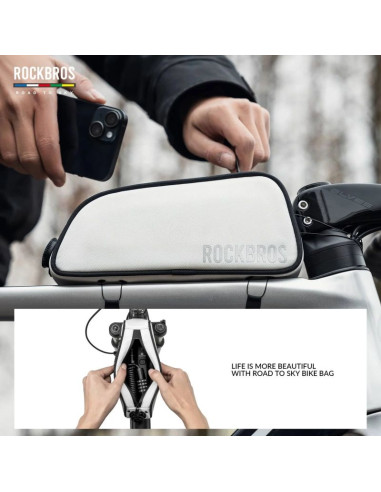 Torba na ramę 0,7l rockbros tl004 road to sky wodoodporna – biała