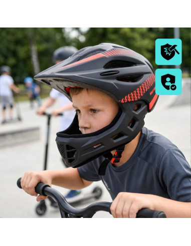 Kask rowerowy full-face meteor lupus s 48-52 cm czarny/czerwony