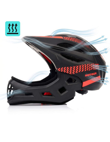 Kask rowerowy full-face meteor lupus s 48-52 cm czarny/czerwony