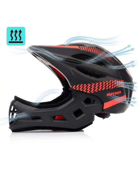 Kask rowerowy full-face meteor lupus s 48-52 cm czarny/czerwony