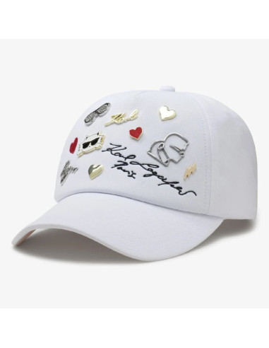 Czapka z daszkiem karl lagerfeld charms pins strapback biała - l4wh7608