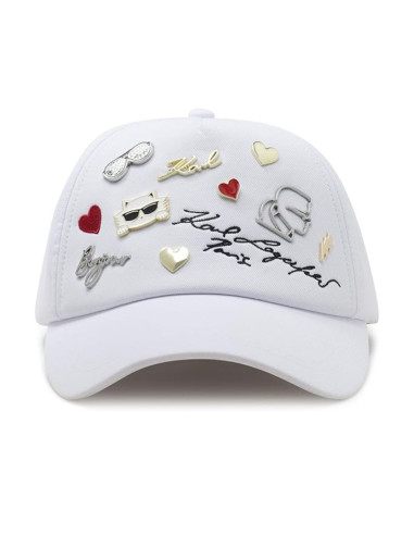 Czapka z daszkiem karl lagerfeld charms pins strapback biała - l4wh7608