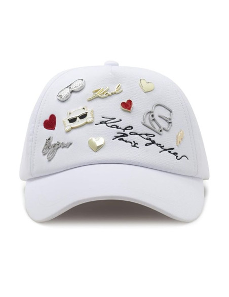 Czapka z daszkiem karl lagerfeld charms pins strapback biała - l4wh7608