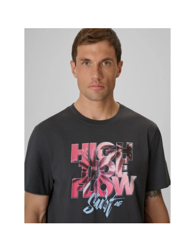 T-shirt regular z nadrukiem męsk 4f 4frss26ttshm4292-22s