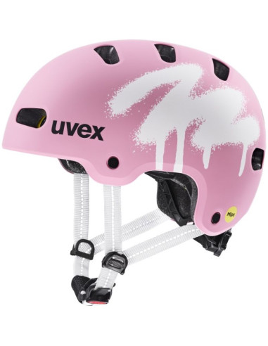 Kask rowerowy dziecięcy uvex kid 4 style mips, sprawy strawberry matt