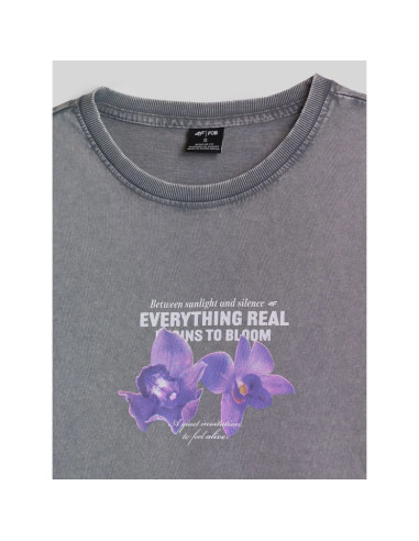 T-shirt regular z nadrukiem damski 4f 4frss26ttshf4513-27s