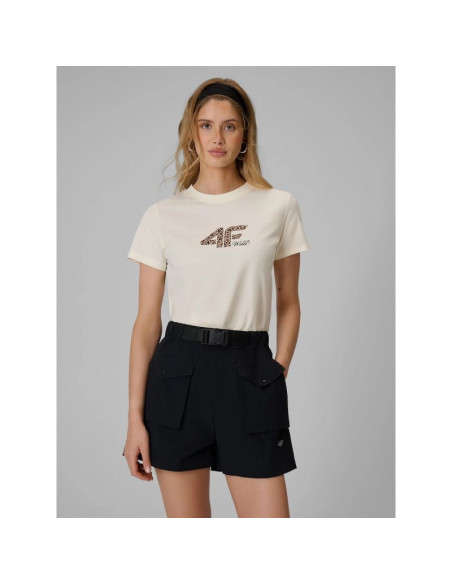 T-shirt regular z nadrukiem damski 4f 4frss26ttshf4422-12s