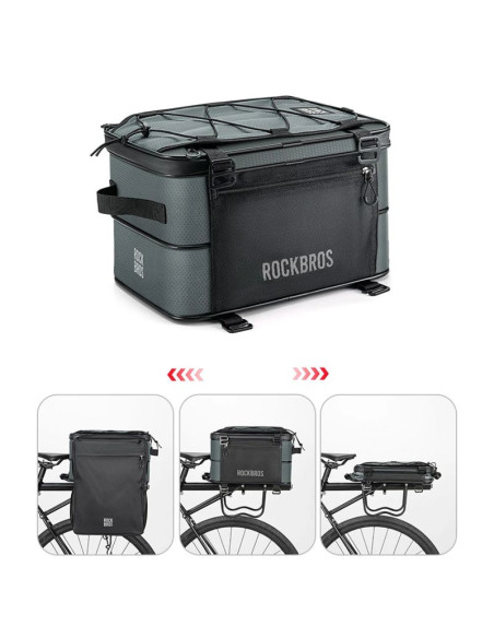 Torba rowerowa rockbros a30 road to sky składana na bagażnik 15-30 l - szara