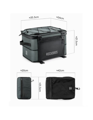 Torba rowerowa rockbros a30 road to sky składana na bagażnik 15-30 l - szara