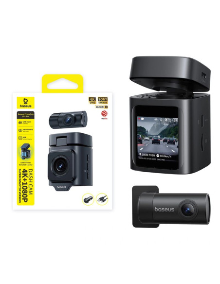 Wideorejestrator baseus primetrip vd1 pro kamera samochodowa 4k z kamerą tylną 1080p i zestawem zasilania - czarny
