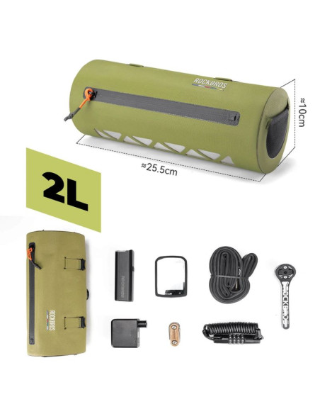 Torba rowerowa rockbros as-145 road to sky na kierownicę wodoodporna 2 l - zielona