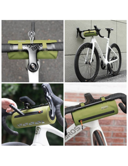 Torba rowerowa rockbros as-145 road to sky na kierownicę wodoodporna 2 l - zielona
