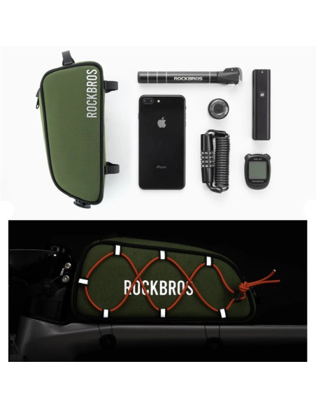 Torba rowerowa rockbros tl004 road to sky 0,7 l na ramę wodoodporna - zielona