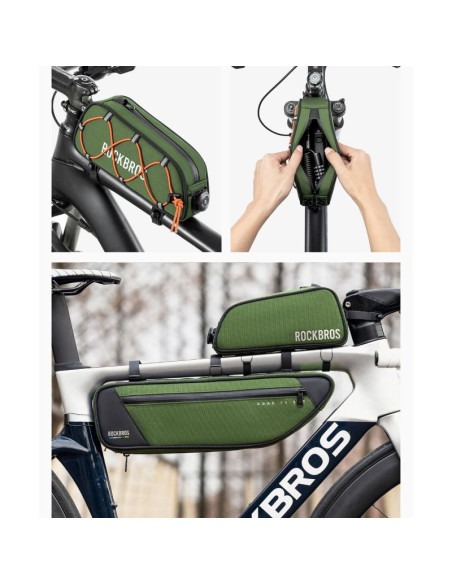 Torba rowerowa rockbros tl004 road to sky 0,7 l na ramę wodoodporna - zielona