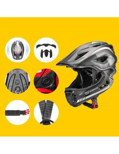 Kask rowerowy rockbros tt-32sbtg-m dziecięcy z odpinaną szczęką rozmiar m - szary