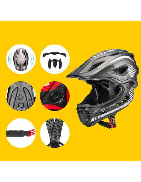 Kask rowerowy rockbros tt-32sbtg-m dziecięcy z odpinaną szczęką rozmiar m - szary