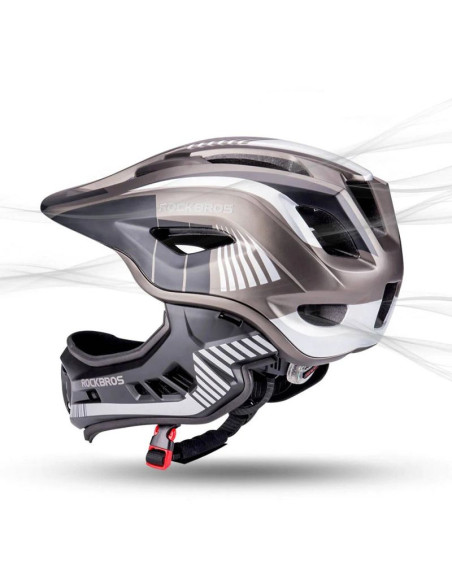 Kask rowerowy rockbros tt-32sbtg-m dziecięcy z odpinaną szczęką rozmiar m - szary