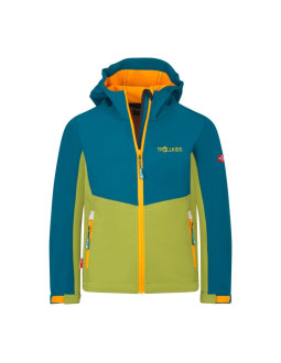 Kurtka trollkids kristiansand softshell zielony gruszkowy/zielony lagunowy/zachód słońca na saharze (320-360)