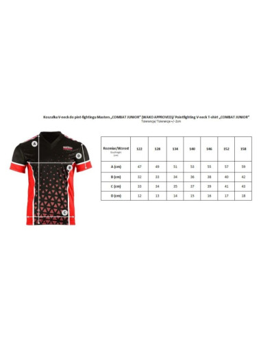 Koszulka v-neck do point-fightingu masters "combat junior" czarno-czerwona (wako approved)