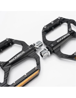 Pedały rowerowe rockbros c700 platformowe odblaskowe aluminiowe - czarne 2