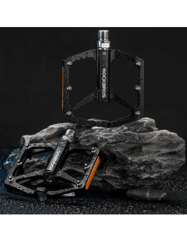 Pedały rowerowe rockbros k371 aluminiowe odblaskowe z uszczelnionymi łożyskami - czarne