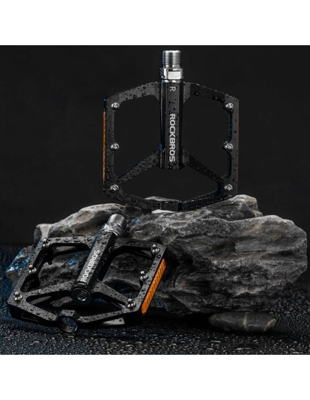 Pedały rowerowe rockbros k371 aluminiowe odblaskowe z uszczelnionymi łożyskami - czarne