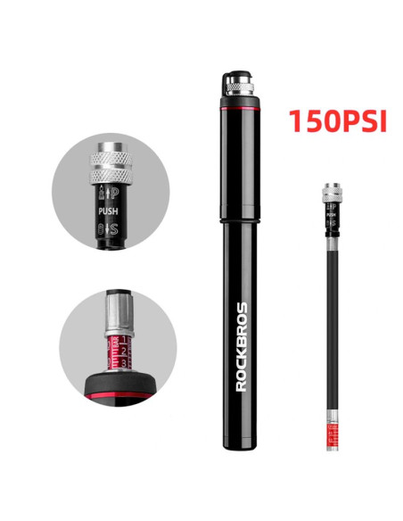 Mini pompka rowerowa rockbros smart-b 150 psi do wentyli presta i schrader - czarna