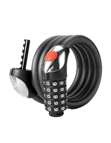 Zapięcie rowerowe rockbros rks531 na szyfr 5-cyfrowy linka stalowa 120 cm z oświetleniem led - czarne