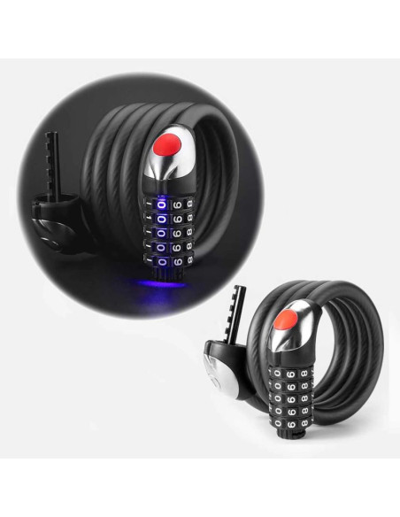Zapięcie rowerowe rockbros rks531 na szyfr 5-cyfrowy linka stalowa 120 cm z oświetleniem led - czarne