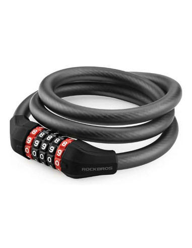 Zapięcie rowerowe rockbros rks531 na szyfr 5-cyfrowy linka stalowa 120 cm z oświetleniem led - czarne