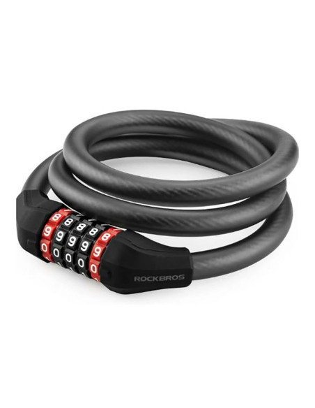 Zapięcie rowerowe rockbros rks531 na szyfr 5-cyfrowy linka stalowa 120 cm z oświetleniem led - czarne