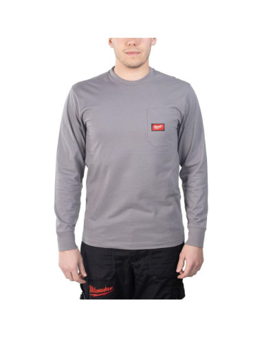 Milwaukee t-shirt z kieszonką z długim rękawem - jasnoszary wtlsgr-s