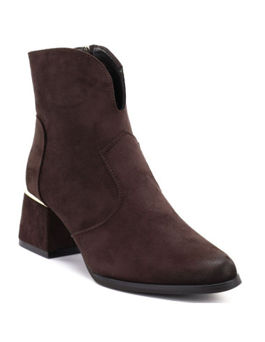 Botki damskie zamszowe na obcasie brązowe potocki 12422