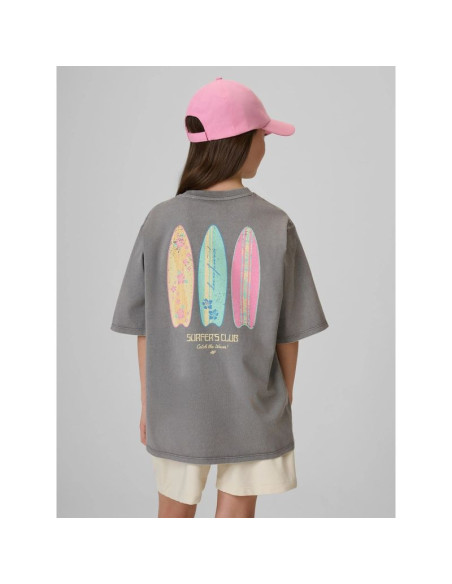 T-shirt loose z nadrukiem dziewczęcy 4f 4fjrss26ttshf3980-25s