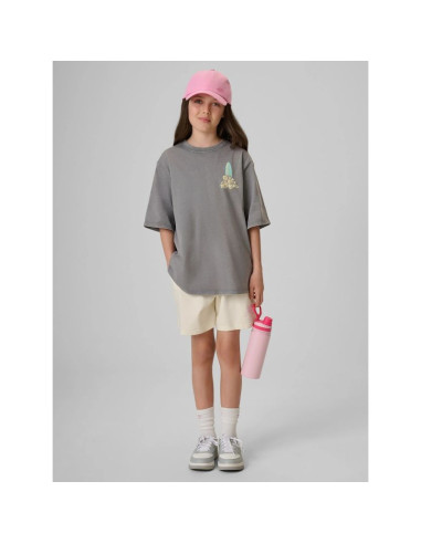 T-shirt loose z nadrukiem dziewczęcy 4f 4fjrss26ttshf3980-25s