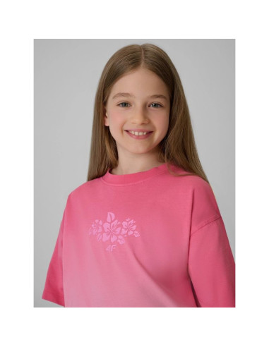 T-shirt loose z nadrukiem dziewczęcy 4f 4fjrss26ttshf4186-90a