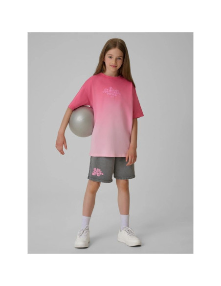 T-shirt loose z nadrukiem dziewczęcy 4f 4fjrss26ttshf4186-90a