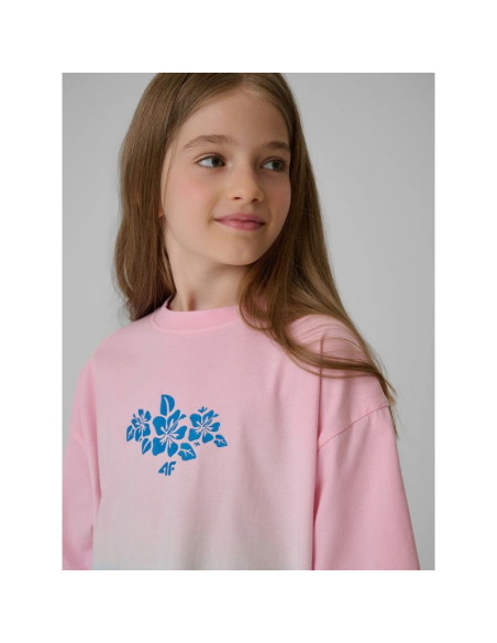T-shirt loose z nadrukiem dziewczęcy 4f 4fjrss26ttshf4186-91a
