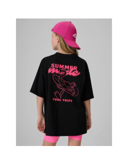 T-shirt loose z nadrukiem dziewczęcy 4f 4fjrss26ttshf3910-20s 2