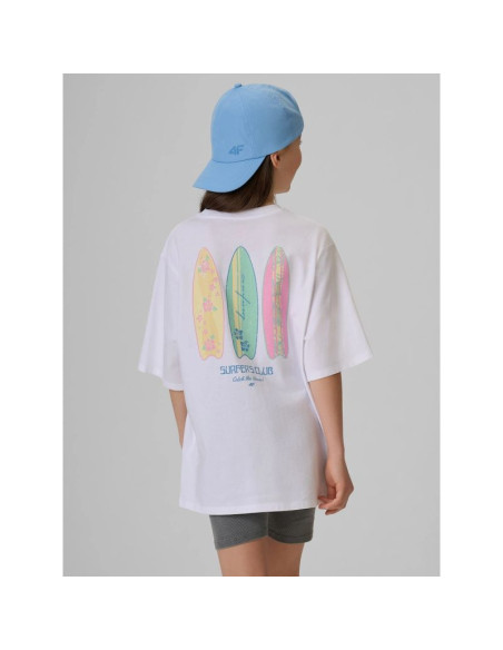 T-shirt loose z nadrukiem dziewczęcy 4f 4fjrss26ttshf3980-11s