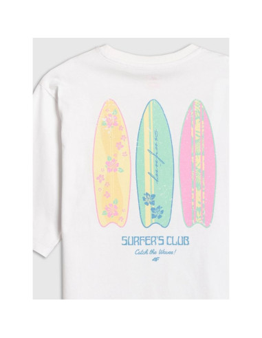 T-shirt loose z nadrukiem dziewczęcy 4f 4fjrss26ttshf3980-11s