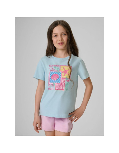 T-shirt regular z nadrukiem dziewczęcy 4f 4fjrss26ttshf4418-33s
