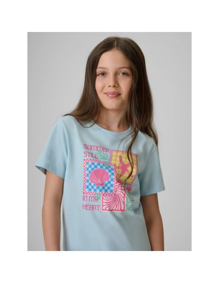 T-shirt regular z nadrukiem dziewczęcy 4f 4fjrss26ttshf4418-33s