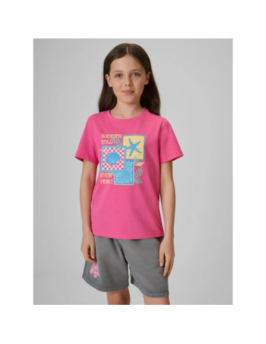 T-shirt regular z nadrukiem dziewczęcy 4f 4fjrss26ttshf4418-54s