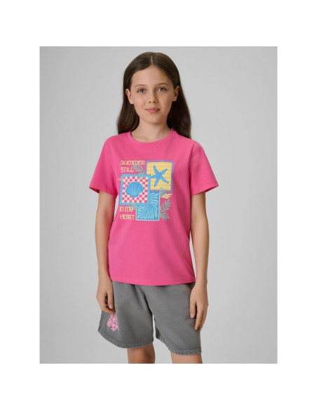 T-shirt regular z nadrukiem dziewczęcy 4f 4fjrss26ttshf4418-54s